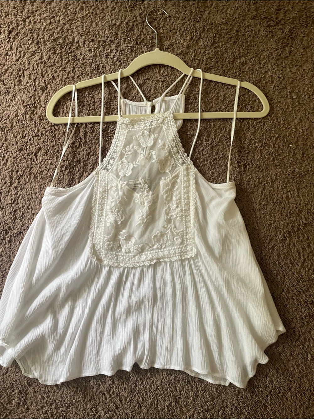 Abercrombie & Fitch White Embroidered Halter Tank Top - Women's Summer Top